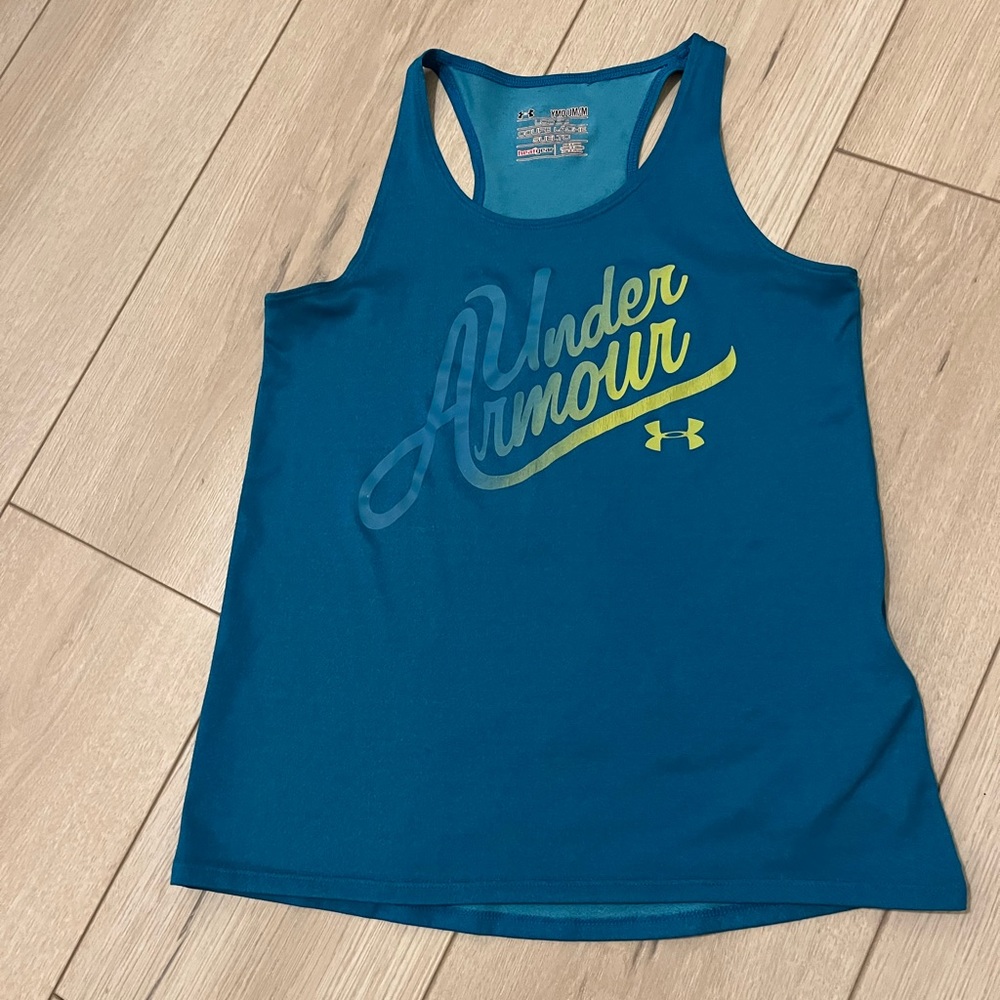 Under Armour Girls Youth Medium Heat gear exercise tank top in Teal ombré print